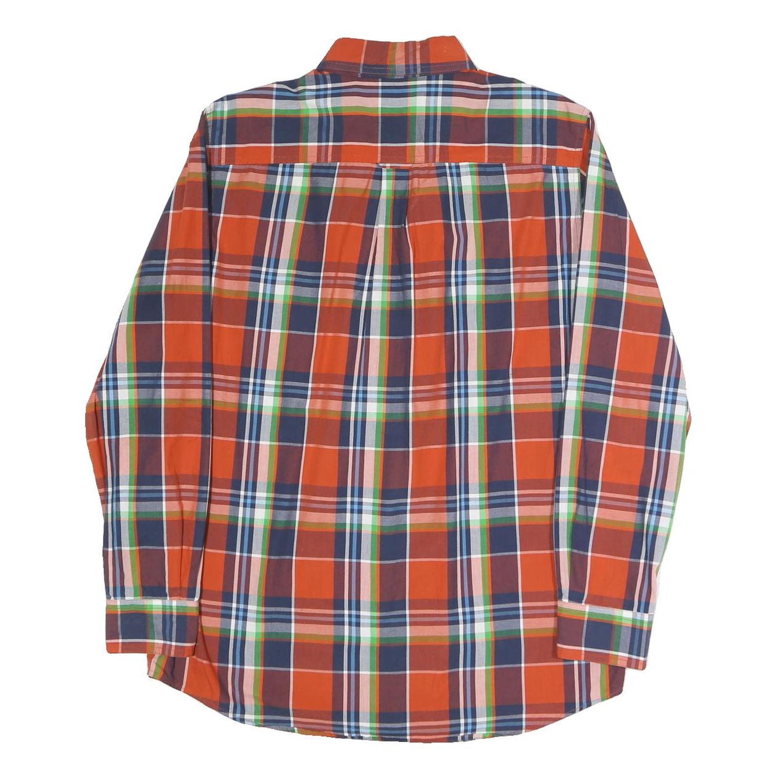 CHAPS Mens Orange & Navy Blue Plaid Cotton Blend Shirt M Button Down Smart