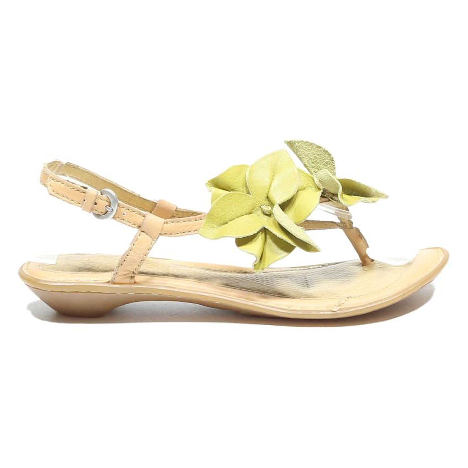 BORN Womens Leather Sandals Beige Green UK 5 Floral Detail Adjustable Strap