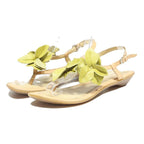 BORN Womens Leather Sandals Beige Green UK 5 Floral Detail Adjustable Strap