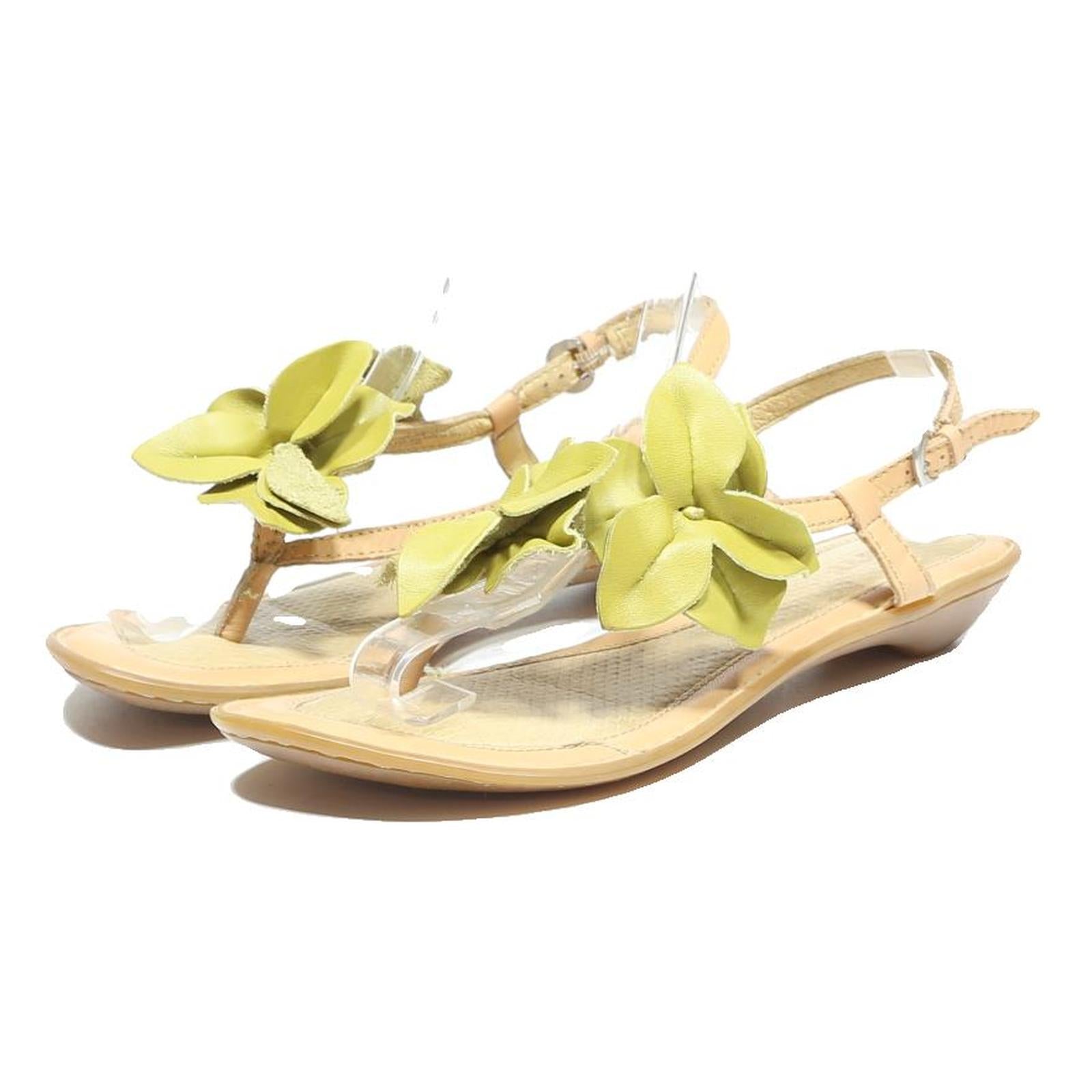 BORN Womens Leather Sandals Beige Green UK 5 Floral Detail Adjustable Strap