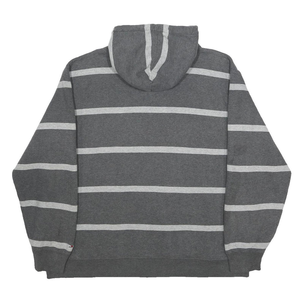 TOMMY HILFIGER Mens Grey & White Striped Hoodie Pullover XL Cotton Blend Casual
