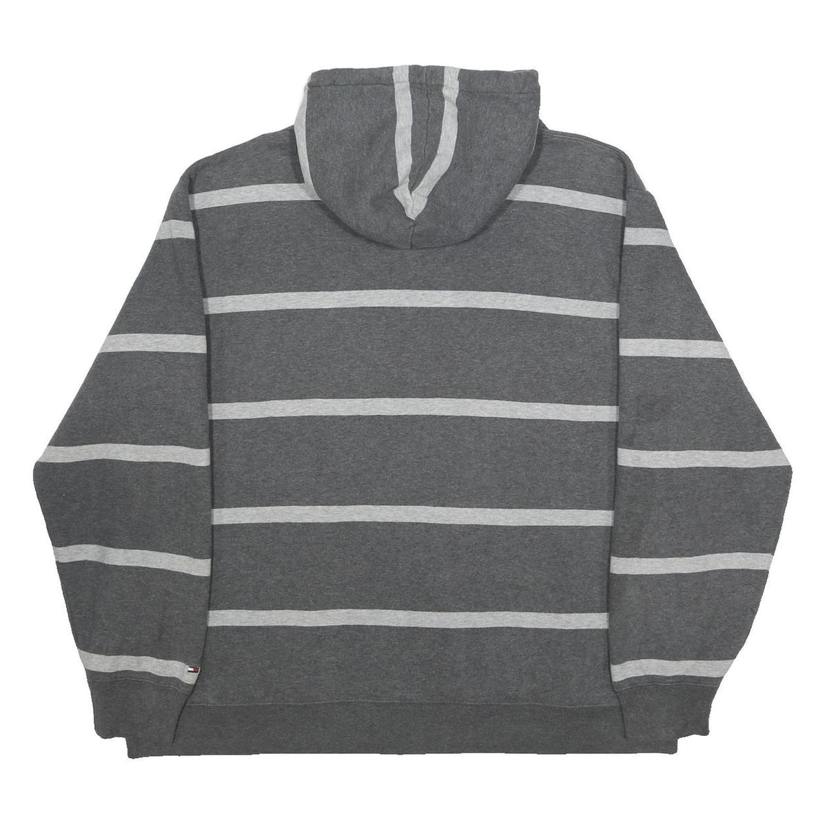 TOMMY HILFIGER Mens Grey & White Striped Hoodie Pullover XL Cotton Blend Casual