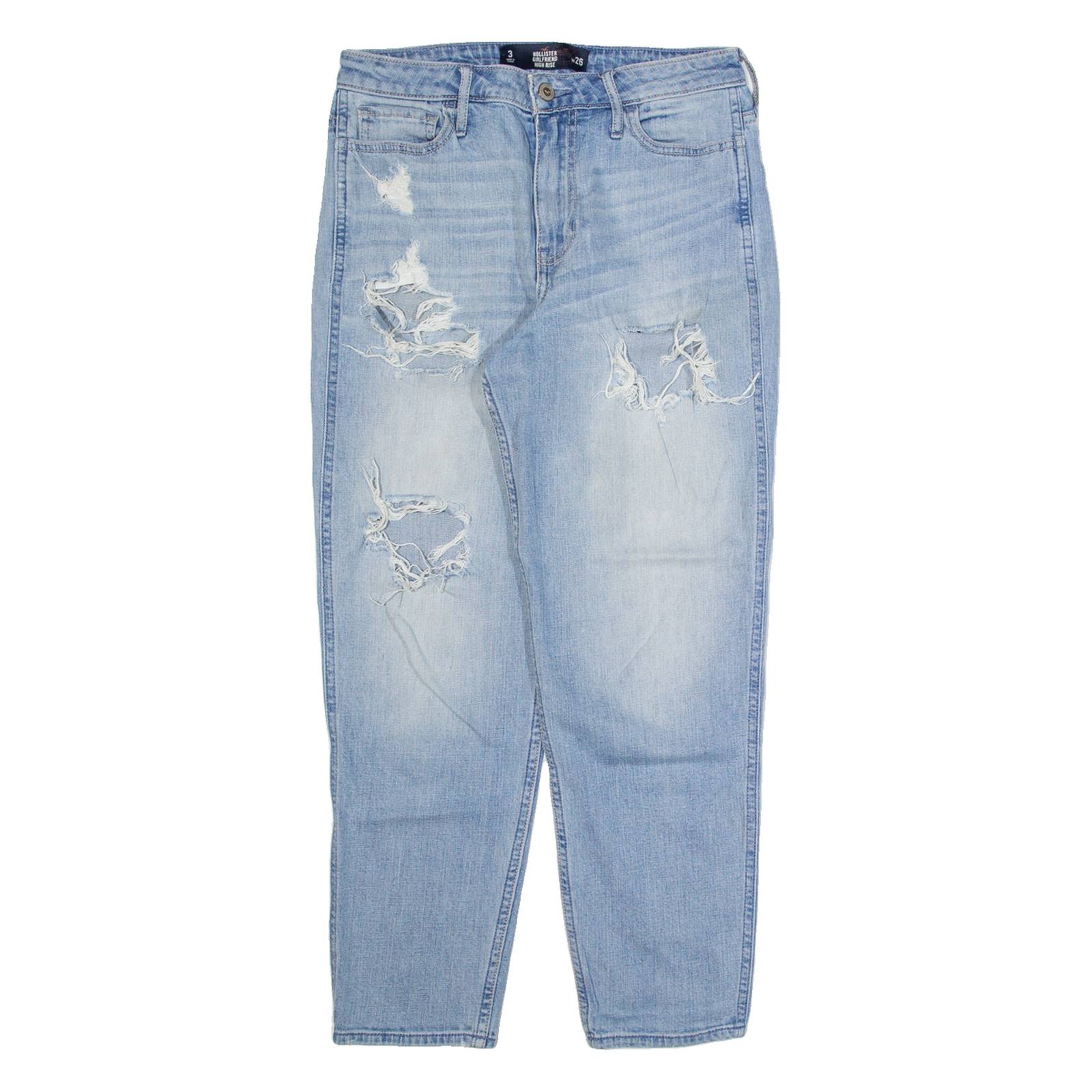 HOLLISTER Distressed Womens Jeans Blue Regular Tapered Stone Wash W26 L26