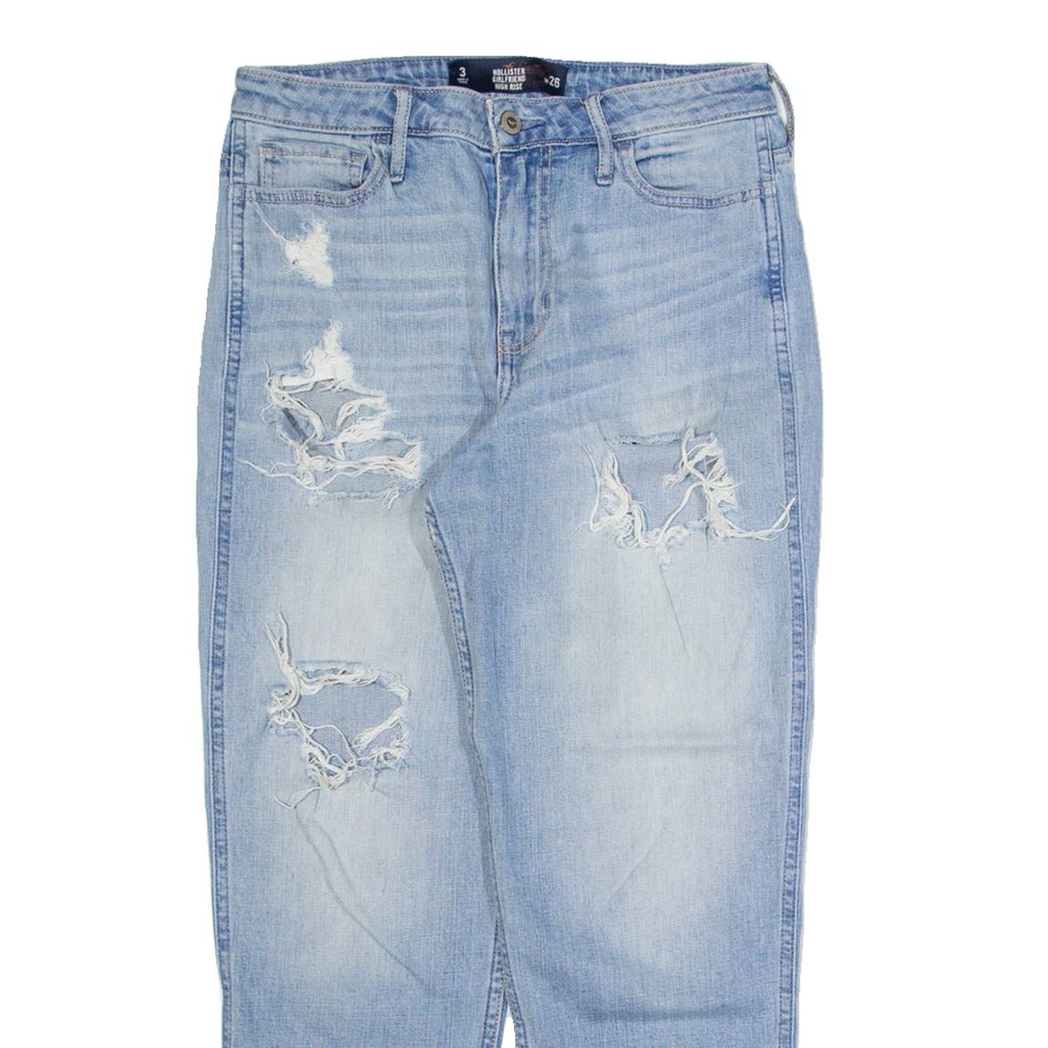 HOLLISTER Distressed Womens Jeans Blue Regular Tapered Stone Wash W26 L26