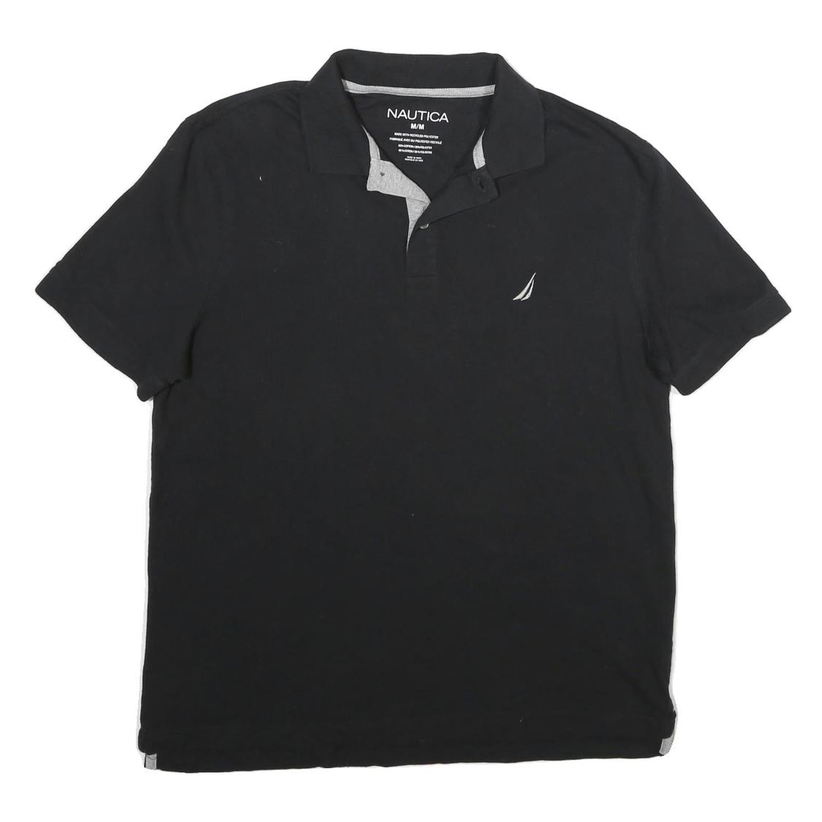 NAUTICA Mens Black Polo Shirt Short Sleeve Embroidered Logo Cotton Blend M