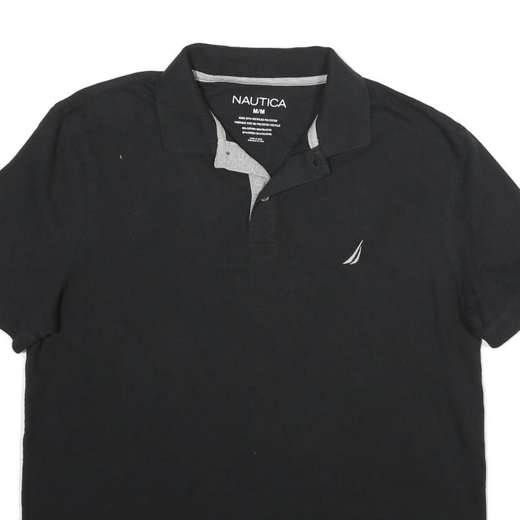 NAUTICA Mens Black Polo Shirt Short Sleeve Embroidered Logo Cotton Blend M