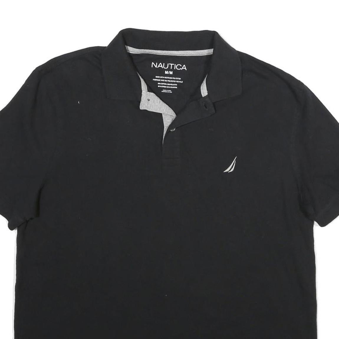 NAUTICA Mens Black Polo Shirt Short Sleeve Embroidered Logo Cotton Blend M