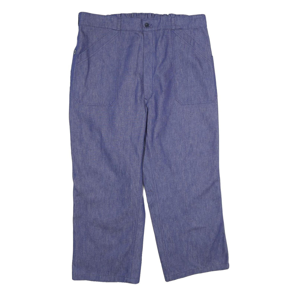 Mens Blue Cotton Relaxed Straight Trousers W40 L28 Button Closure Casual