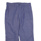 Mens Blue Cotton Relaxed Straight Trousers W40 L28 Button Closure Casual