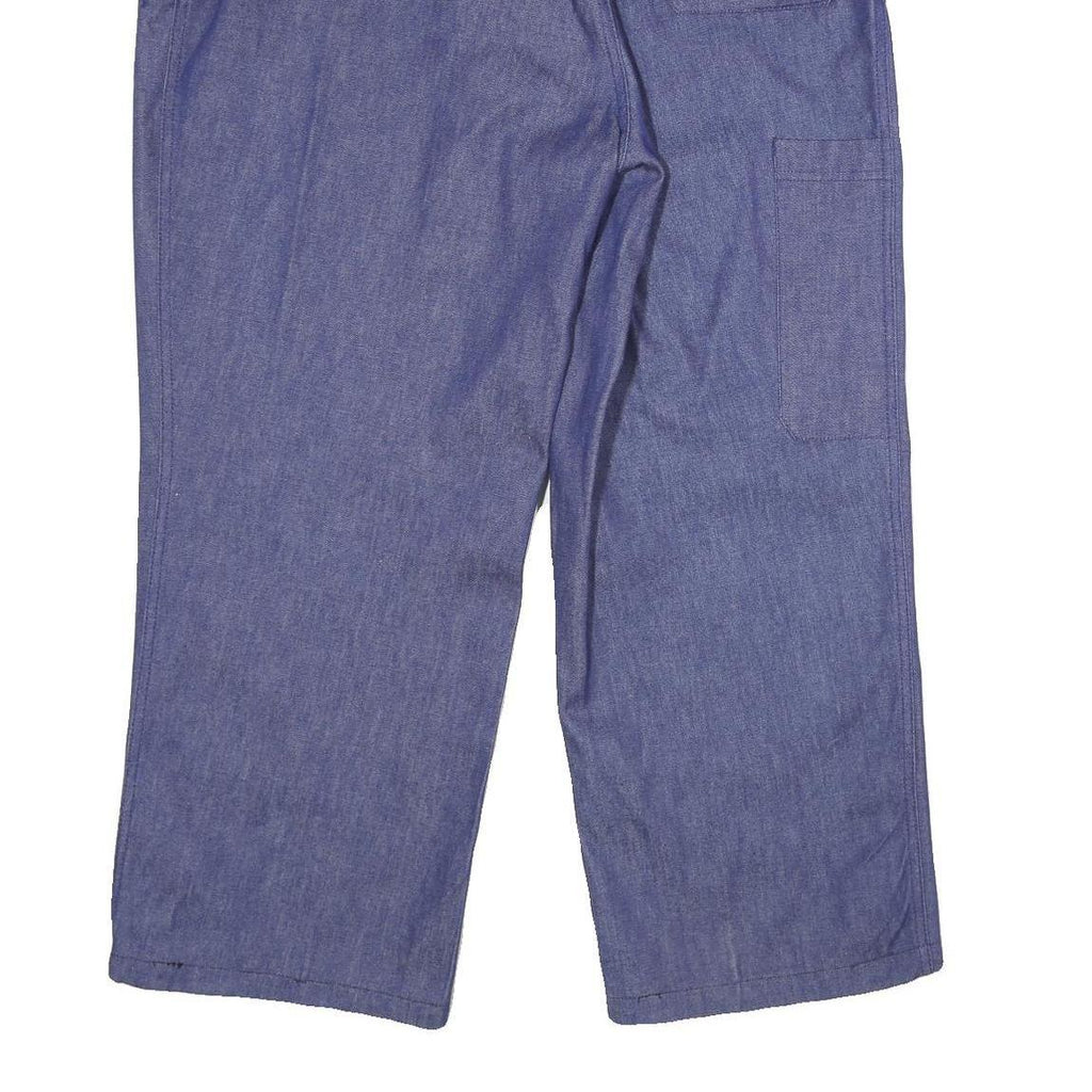 Mens Blue Cotton Relaxed Straight Trousers W40 L28 Button Closure Casual