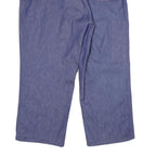 Mens Blue Cotton Relaxed Straight Trousers W40 L28 Button Closure Casual