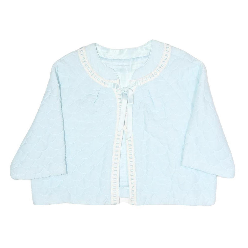 Womens Light Blue Plain Button Polyester Quilted Jacket M Short Sleeve Cropped