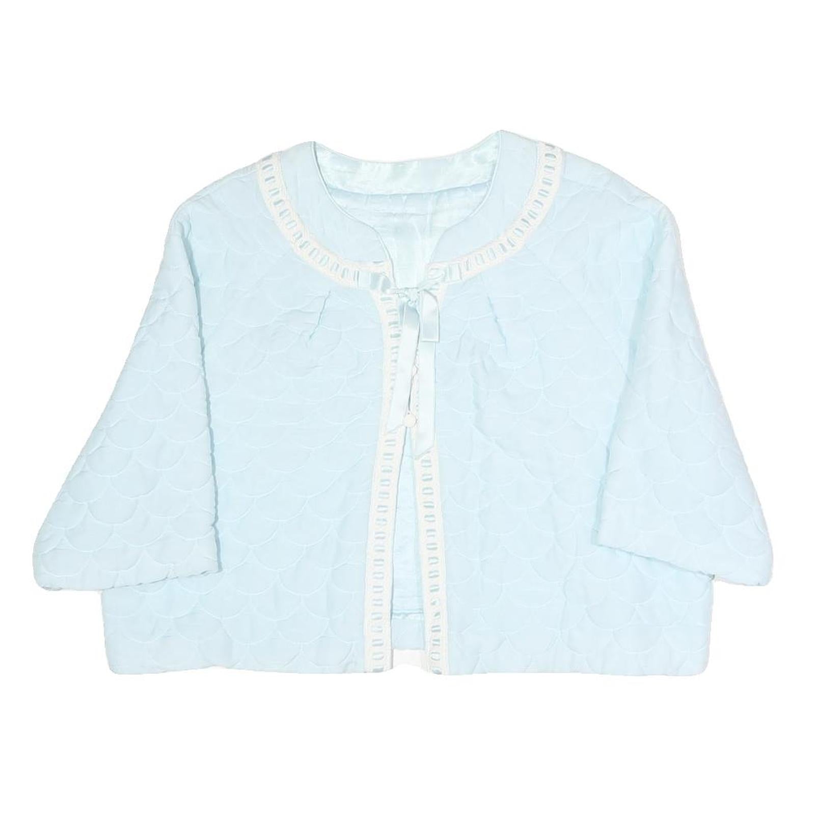 Womens Light Blue Plain Button Polyester Quilted Jacket M Short Sleeve Cropped