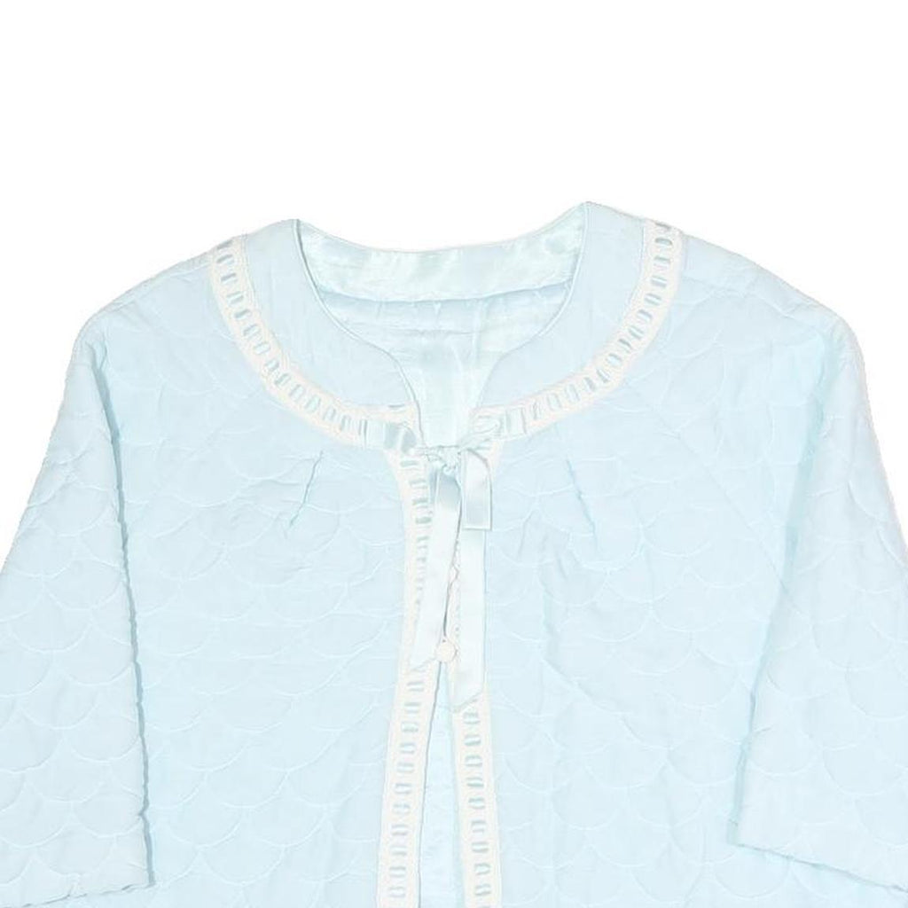 Womens Light Blue Plain Button Polyester Quilted Jacket M Short Sleeve Cropped