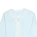 Womens Light Blue Plain Button Polyester Quilted Jacket M Short Sleeve Cropped
