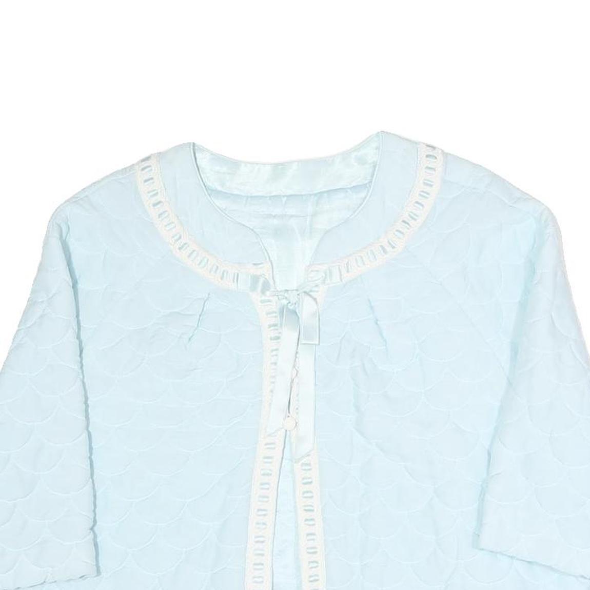 Womens Light Blue Plain Button Polyester Quilted Jacket M Short Sleeve Cropped