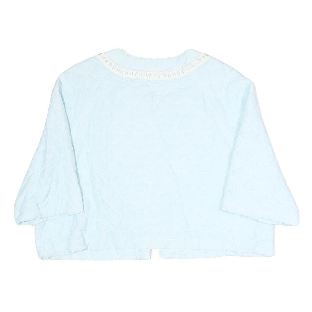 Womens Light Blue Plain Button Polyester Quilted Jacket M Short Sleeve Cropped