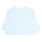 Womens Light Blue Plain Button Polyester Quilted Jacket M Short Sleeve Cropped