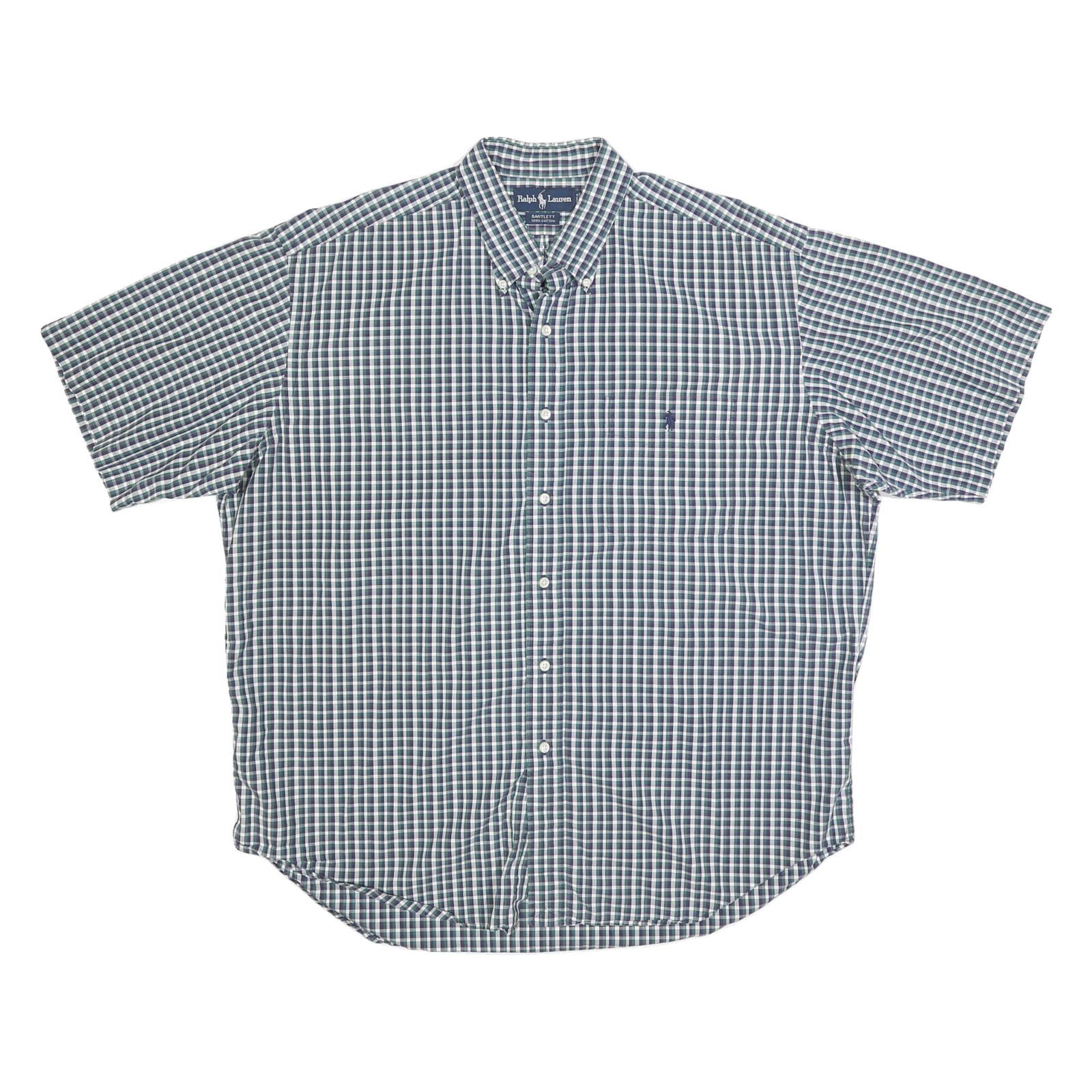 RALPH LAUREN Mens Blue & Green Checked Shirt L Classic Button-Down Collar Short