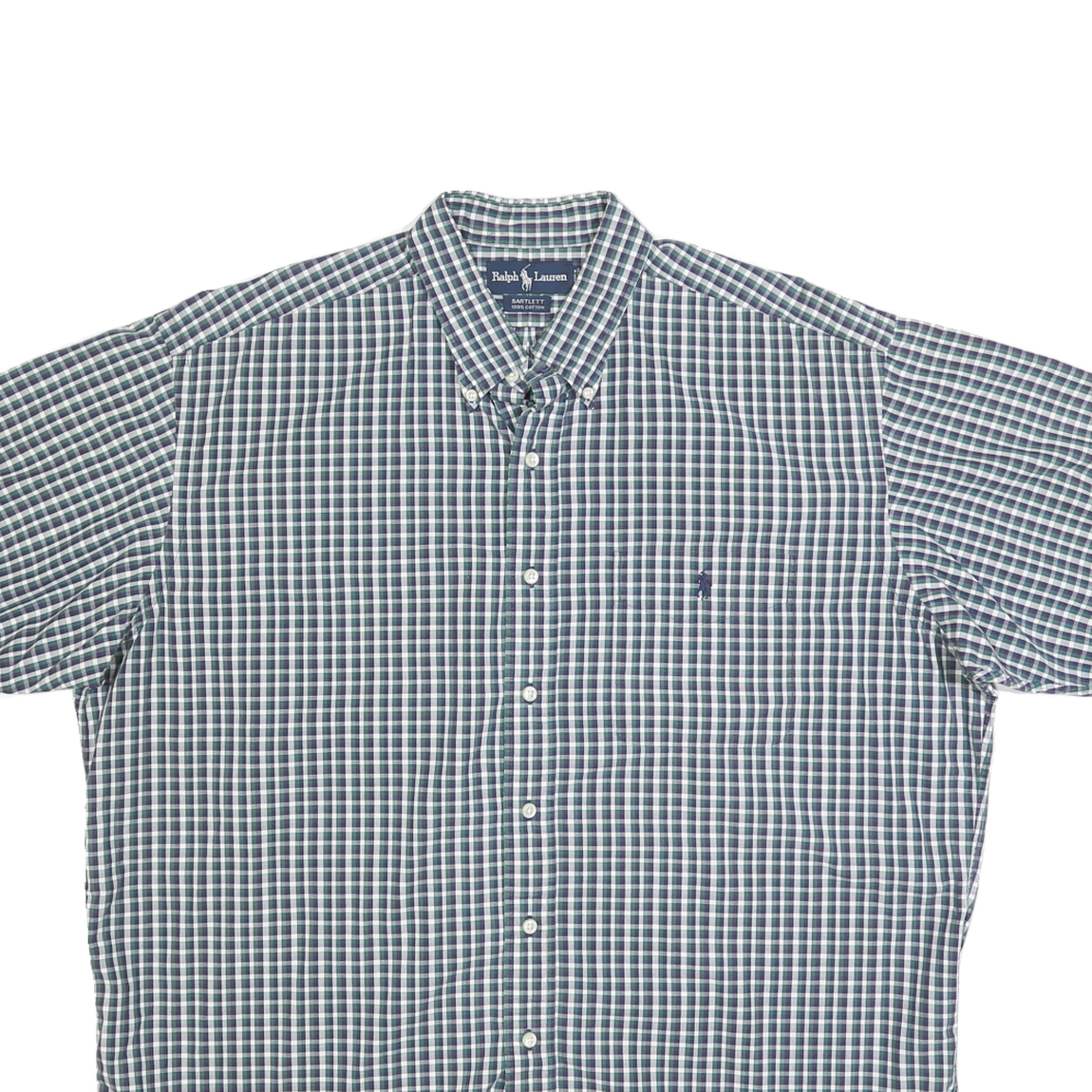 RALPH LAUREN Mens Blue & Green Checked Shirt L Classic Button-Down Collar Short