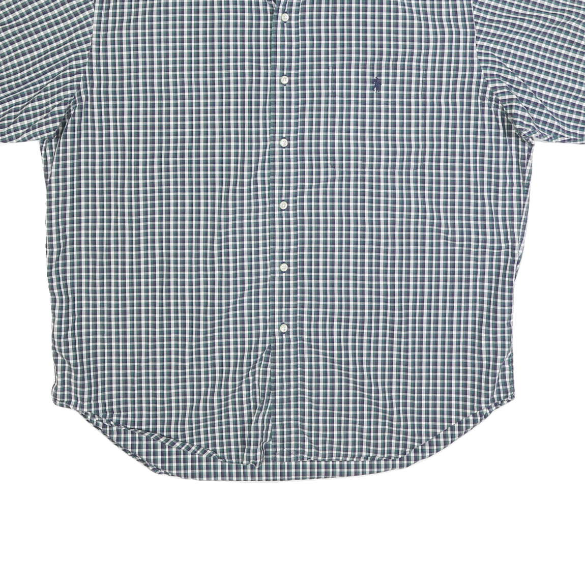 RALPH LAUREN Mens Blue & Green Checked Shirt L Classic Button-Down Collar Short