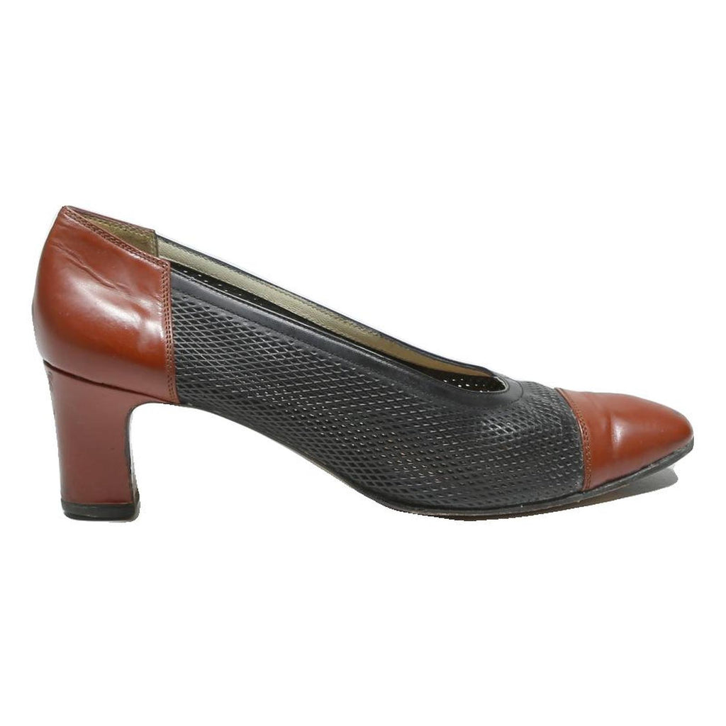 BALLY Womens Leather Block Heel Shoes Black & Brown UK 5 Classic Smart
