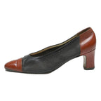 BALLY Womens Leather Block Heel Shoes Black & Brown UK 5 Classic Smart