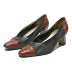BALLY Womens Leather Block Heel Shoes Black & Brown UK 5 Classic Smart