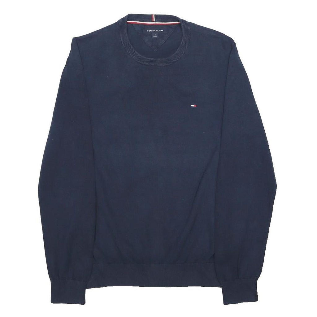 TOMMY HILFIGER Mens Navy Blue Plain Cotton Jumper Crew Neck Basic Knit M