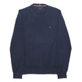 TOMMY HILFIGER Mens Navy Blue Plain Cotton Jumper Crew Neck Basic Knit M