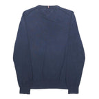TOMMY HILFIGER Mens Navy Blue Plain Cotton Jumper Crew Neck Basic Knit M