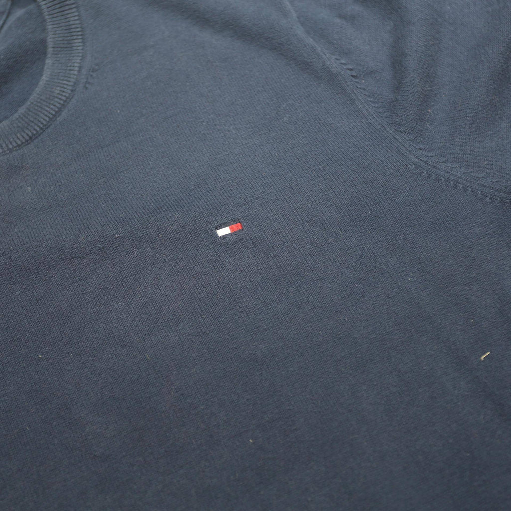 TOMMY HILFIGER Mens Navy Blue Plain Cotton Jumper Crew Neck Basic Knit M