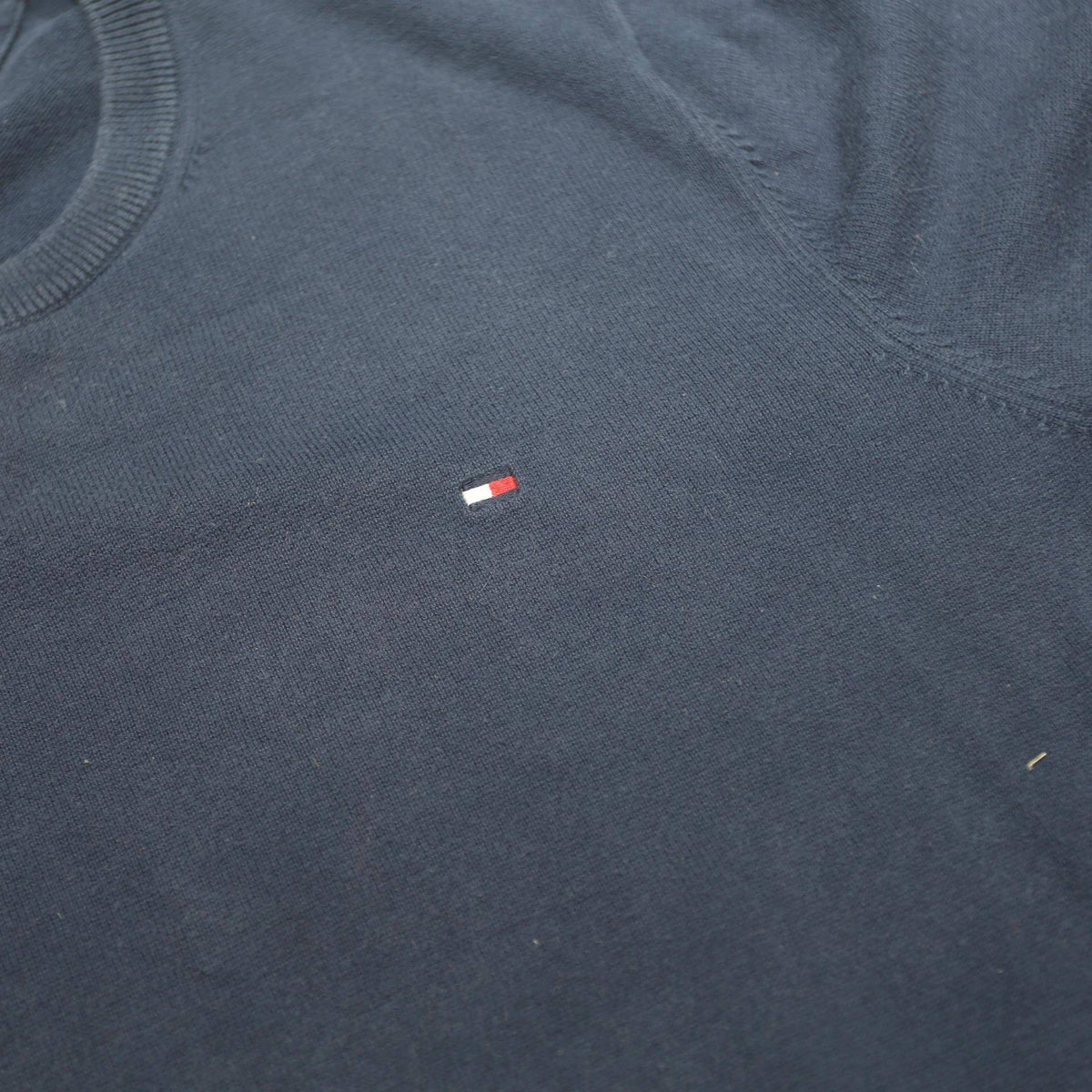 TOMMY HILFIGER Mens Navy Blue Plain Cotton Jumper Crew Neck Basic Knit M
