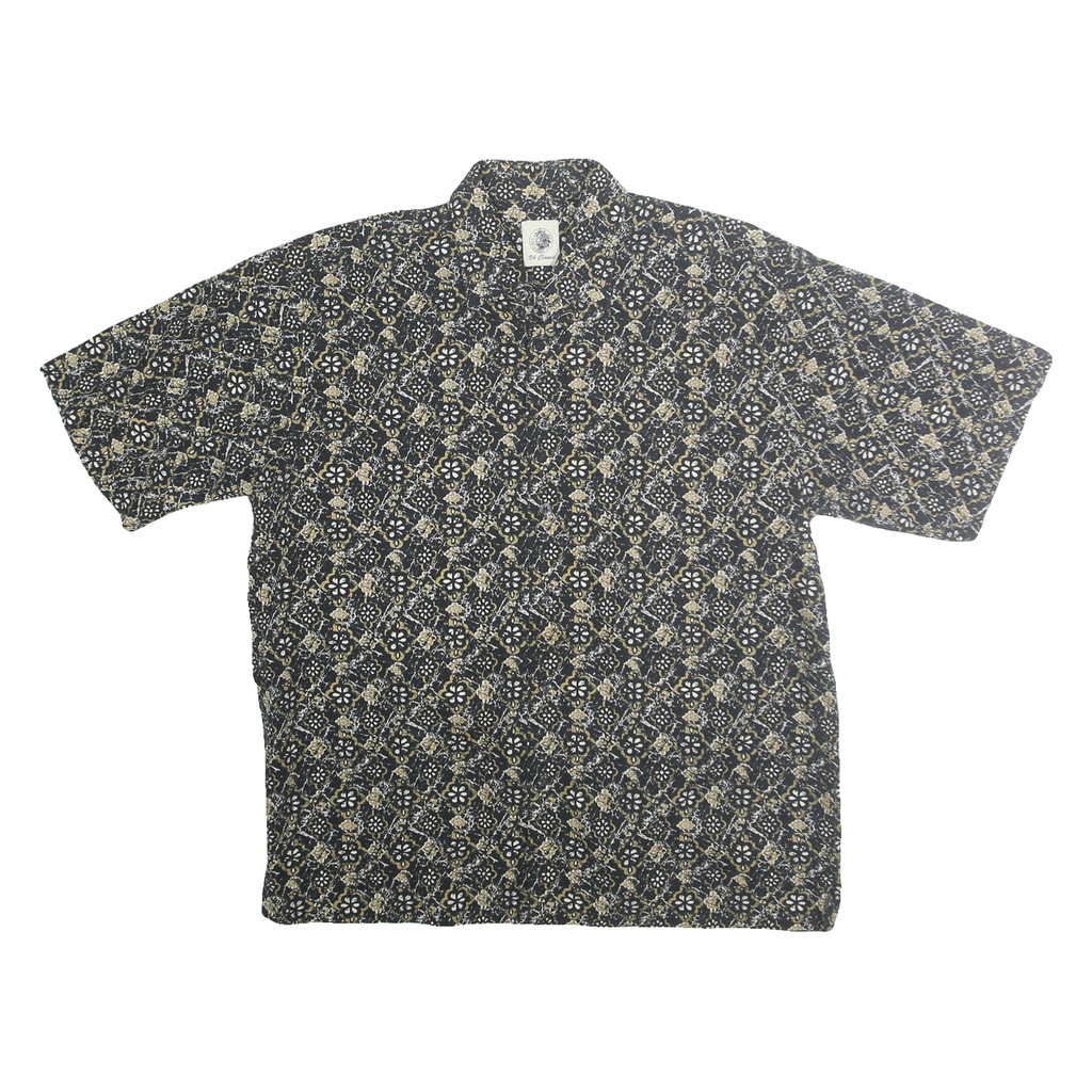 V4 CLASSIC Mens Black & Beige Patterned Shirt Cotton L Casual Summer Short