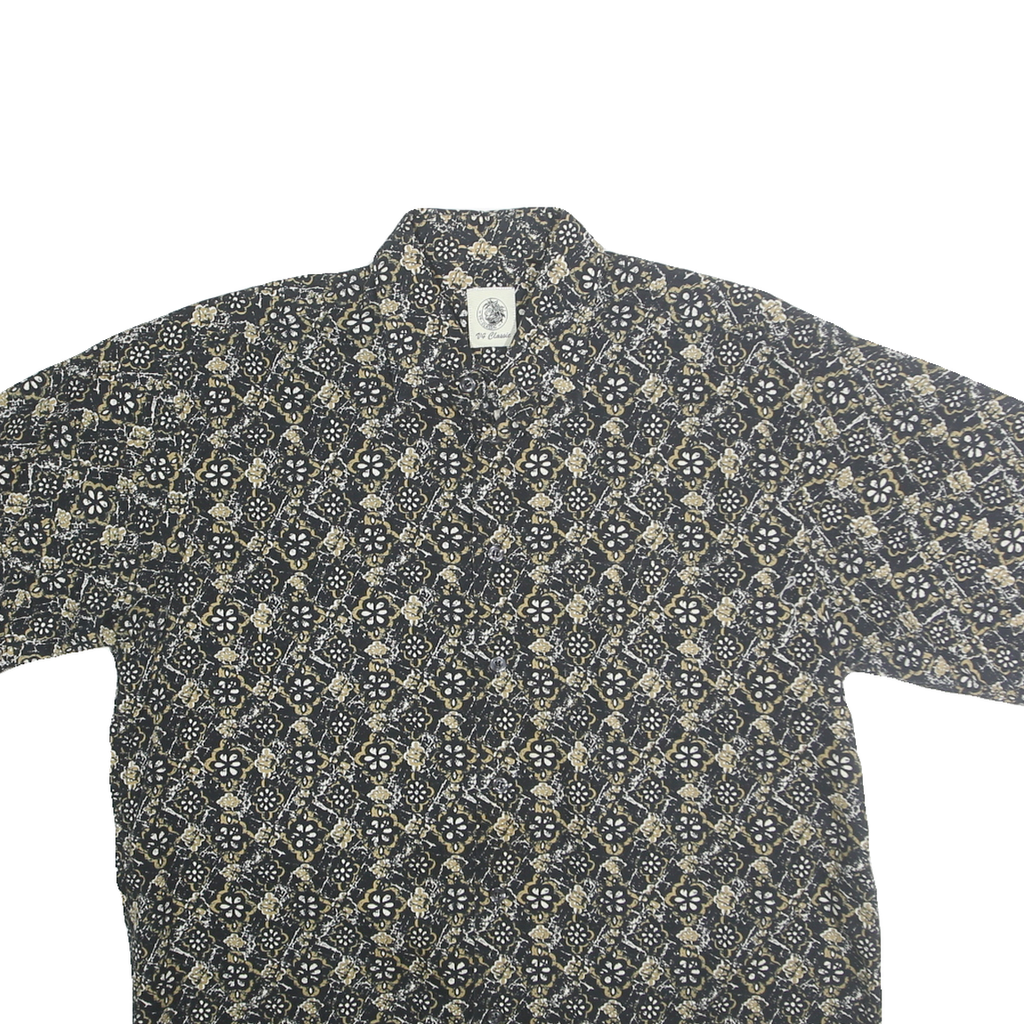 V4 CLASSIC Mens Black & Beige Patterned Shirt Cotton L Casual Summer Short