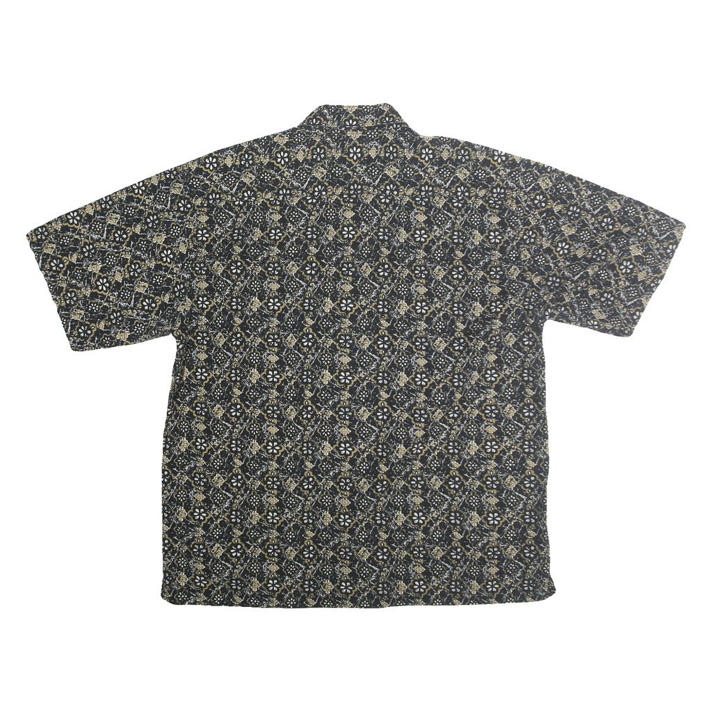 V4 CLASSIC Mens Black & Beige Patterned Shirt Cotton L Casual Summer Short