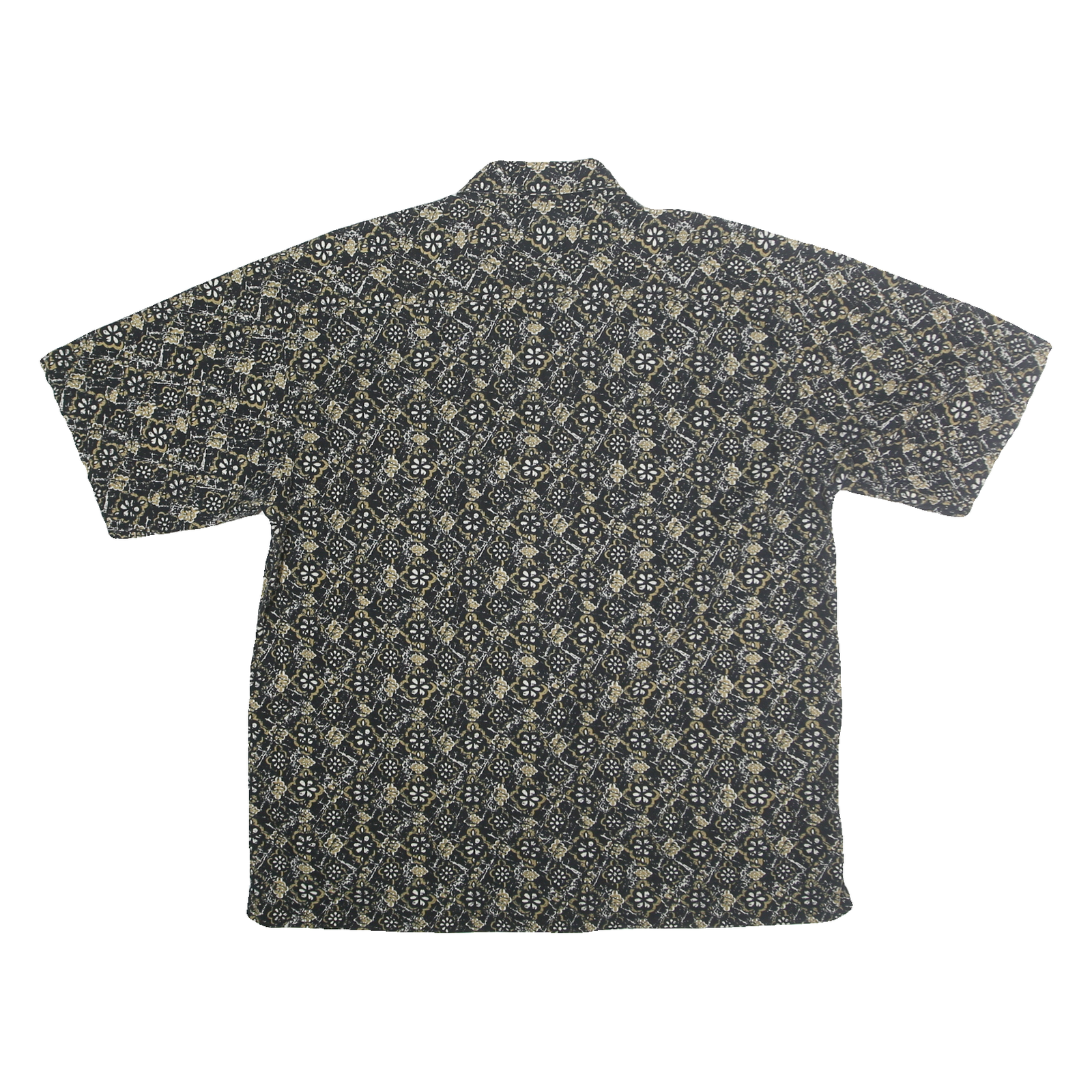 V4 CLASSIC Mens Black & Beige Patterned Shirt Cotton L Casual Summer Short