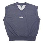 ELLESSE Womens Blue V-Neck Sweatshirt UK 12 Sleeveless Cotton Blend Pullover