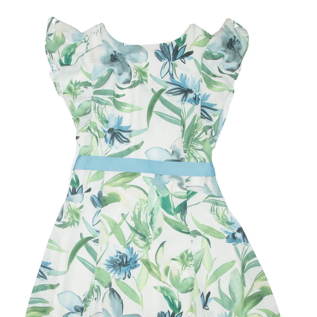PHASE EIGHT Belted Womens Day Dress White Floral Sleeveless Knee Length UK 12