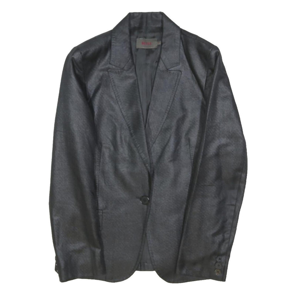 REISS Womens Black Classic Jacket S Polyester Blend Plain Button Closure