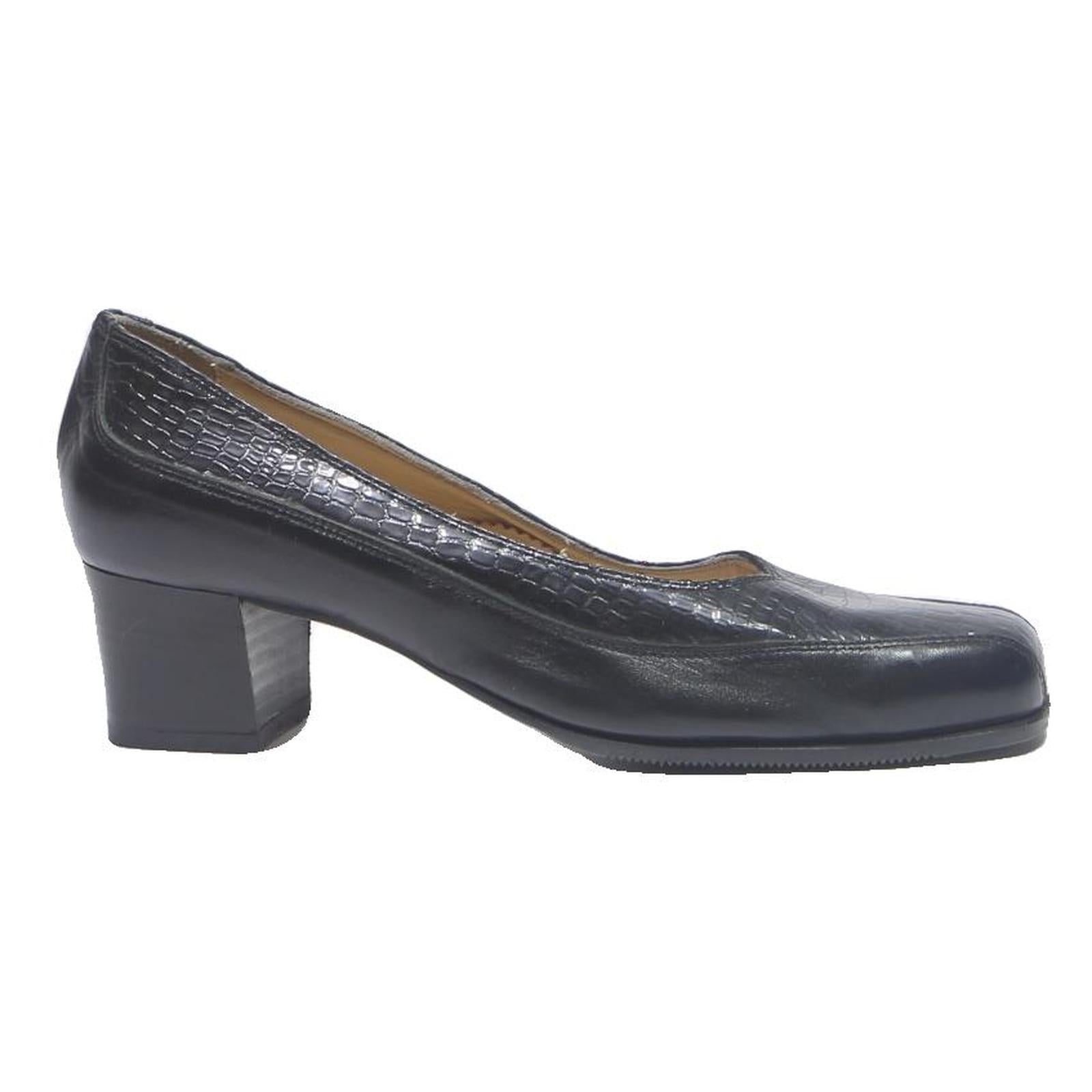 MISS CLAIR Womens Block Heel Leather Pumps Black UK 5 Classic Comfort