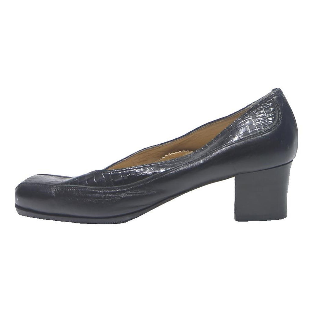 MISS CLAIR Womens Block Heel Leather Pumps Black UK 5 Classic Comfort