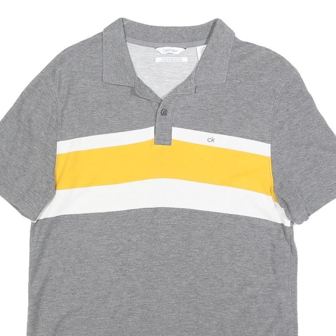 CALVIN KLEIN Mens Grey & Yellow Colourblock Short Sleeve Polo Shirt S