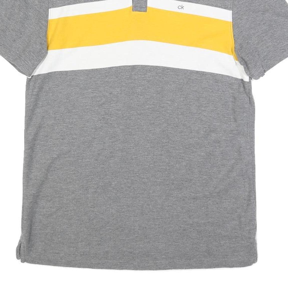 CALVIN KLEIN Mens Grey & Yellow Colourblock Short Sleeve Polo Shirt S