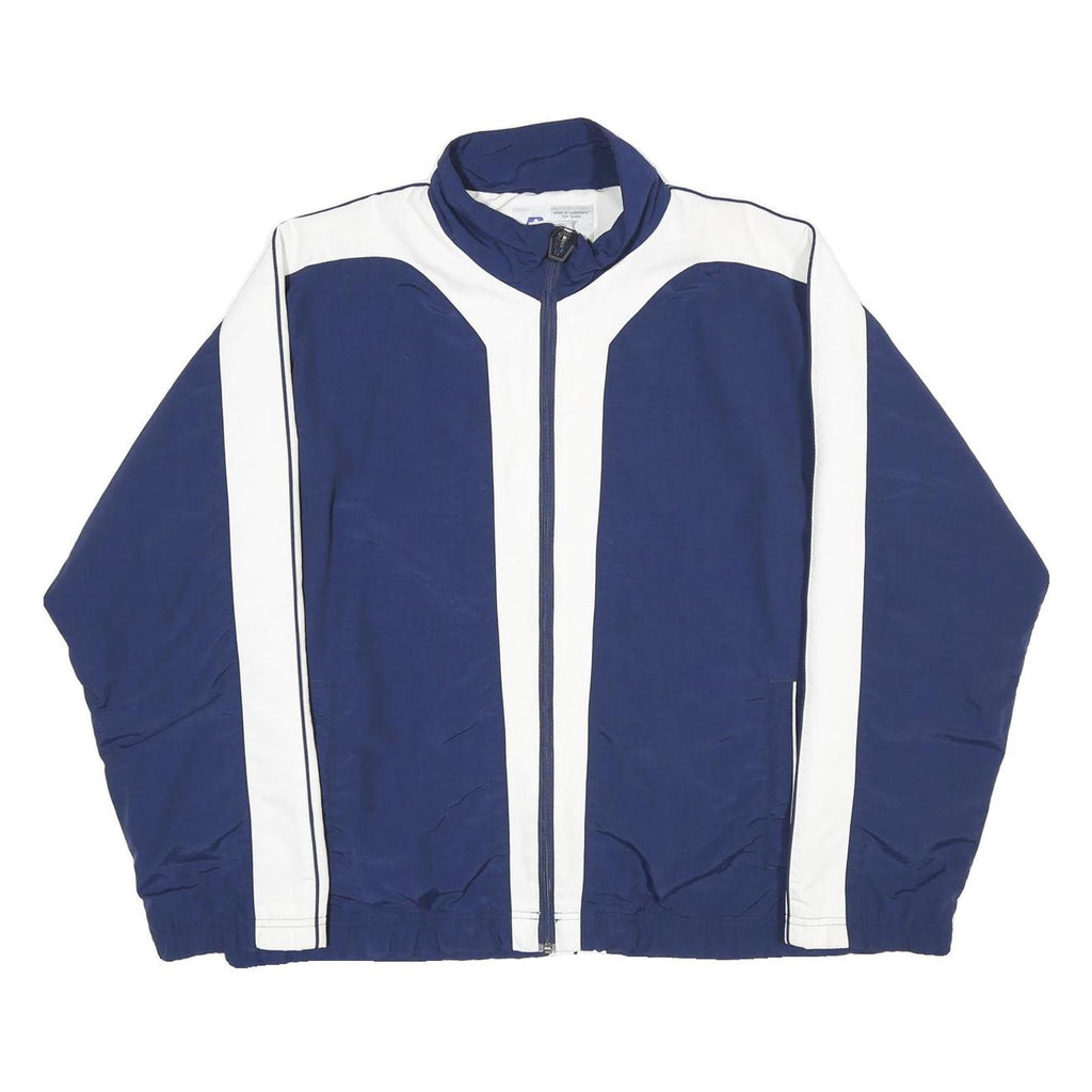 RUSSELL ATHLETIC Mens Blue & White Track Jacket L Nylon Zip Sportswear