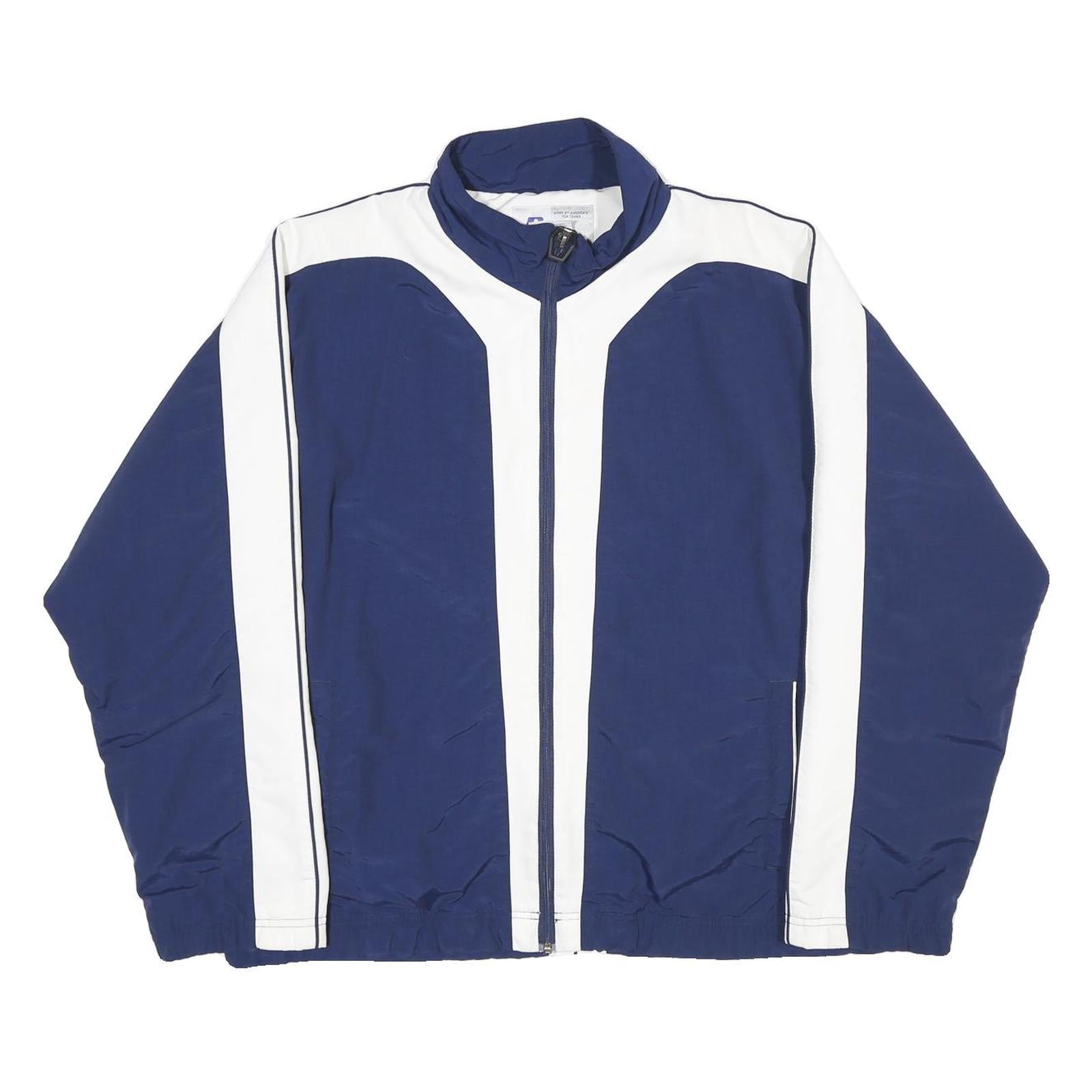 RUSSELL ATHLETIC Mens Blue & White Track Jacket L Nylon Zip Sportswear
