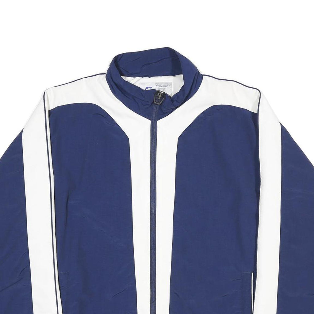 RUSSELL ATHLETIC Mens Blue & White Track Jacket L Nylon Zip Sportswear