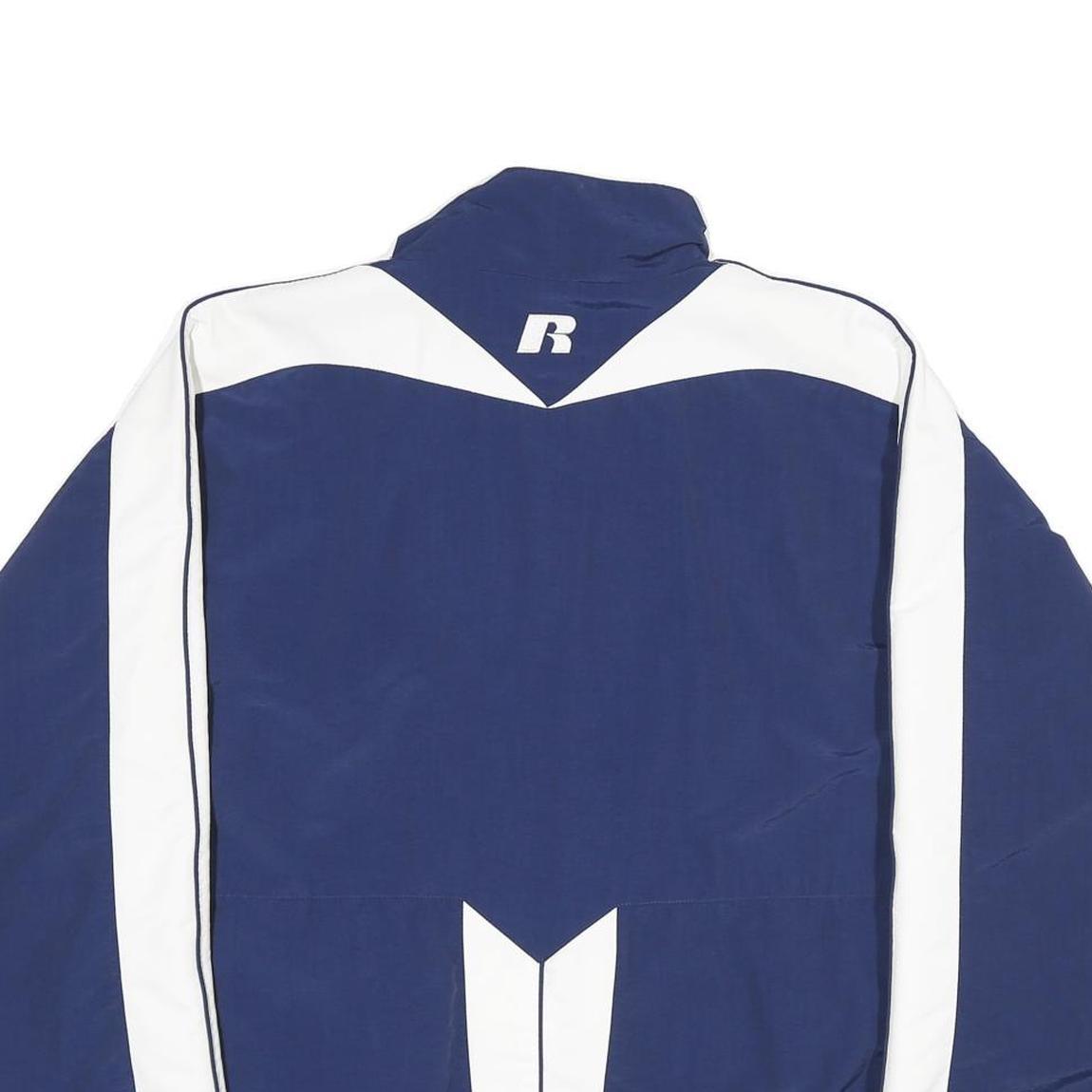 RUSSELL ATHLETIC Mens Blue & White Track Jacket L Nylon Zip Sportswear