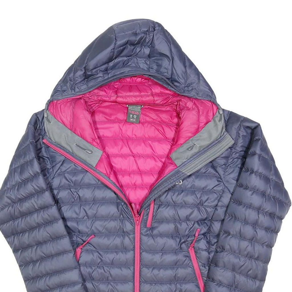 RAB Womens Navy & Pink Hooded Quilted Jacket UK 12 Polyester Blend Zip Outdoor