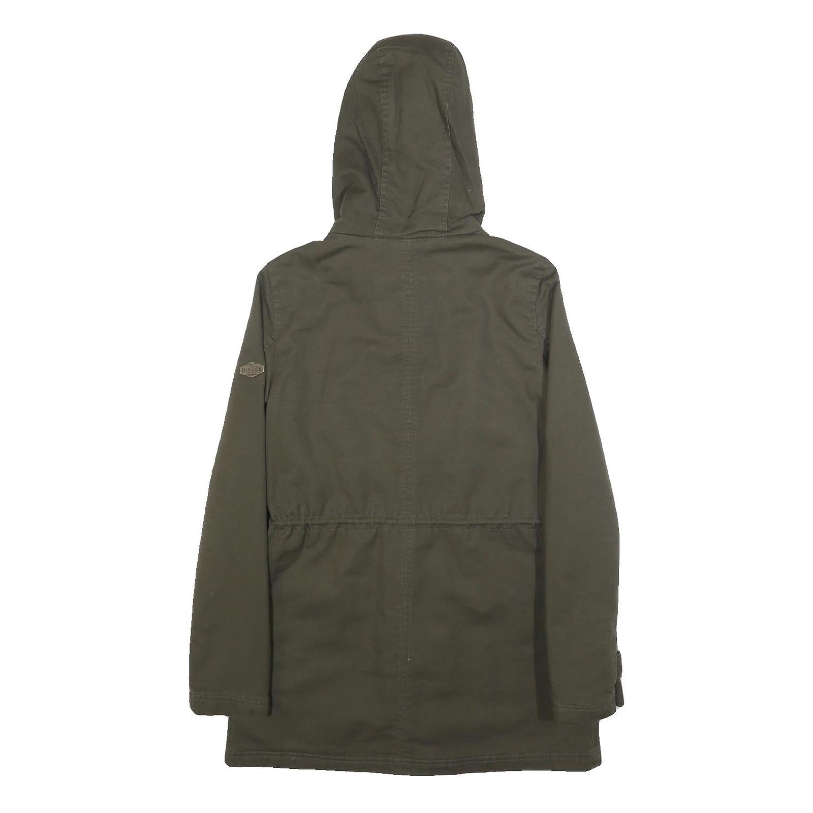 DIESEL Womens Green Cotton Outdoor Jacket XS Hooded Zip Pockets Casual